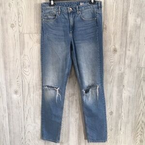 H&m &Denim Relaxed Ripped Knees Skinny Jeans Size 28